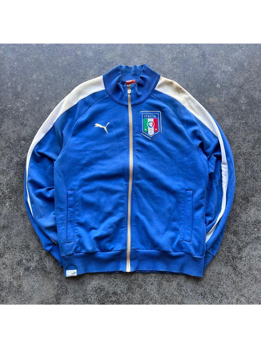 Y2K 2000s Puma italy Soccer Royal Blue Stripped Track jacket Large